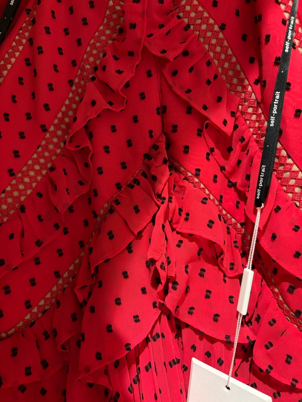 Self-Portrait Polka Dot Ruffle Midi Dress Strappy Flowy Party Wedding Guest - Picture 6 of 6